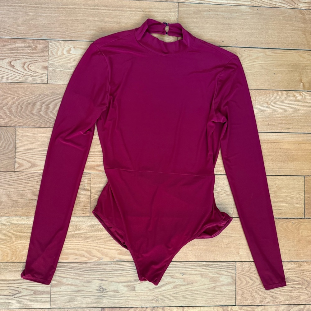 Nasty Gal Wine Mock Neck Long Sleeve Bodysuit